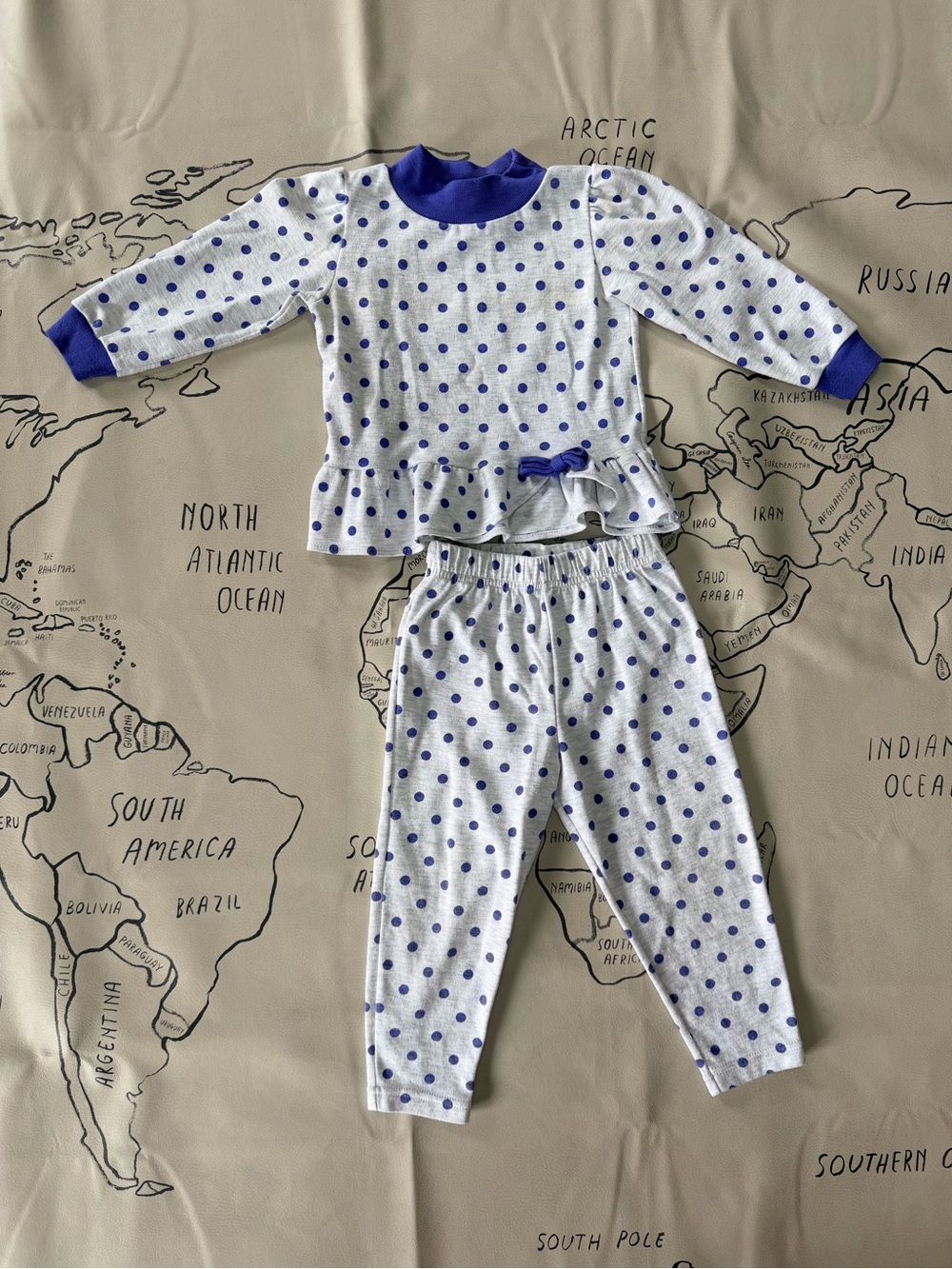 healthtex vintage gray and purple Polka Dot Set with Ruffle and bow detail